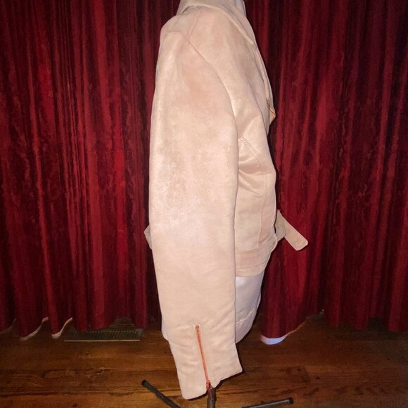 LC Lauren Conrad Runway Faux Suede Moto Jacket, NWT, Beige Taupe, Size 16 - Picture 6 of 10